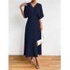 imageFloerns Womens V Neck Half Sleeve Ruched Cocktail Evening A Line Long DressBlue Ink