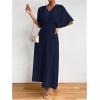 imageFloerns Womens V Neck Half Sleeve Ruched Cocktail Evening A Line Long DressBlue Ink