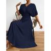 imageFloerns Womens V Neck Half Sleeve Ruched Cocktail Evening A Line Long DressBlue Ink