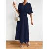 imageFloerns Womens V Neck Half Sleeve Ruched Cocktail Evening A Line Long DressBlue Ink