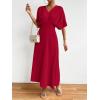 imageFloerns Womens V Neck Half Sleeve Ruched Cocktail Evening A Line Long DressBurgundy Solid