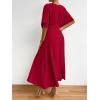 imageFloerns Womens V Neck Half Sleeve Ruched Cocktail Evening A Line Long DressBurgundy Solid