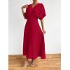 imageFloerns Womens V Neck Half Sleeve Ruched Cocktail Evening A Line Long DressBurgundy Solid