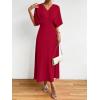 imageFloerns Womens V Neck Half Sleeve Ruched Cocktail Evening A Line Long DressBurgundy Solid