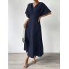 imageFloerns Womens V Neck Half Sleeve Ruched Cocktail Evening A Line Long DressDark Blue
