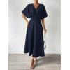 imageFloerns Womens V Neck Half Sleeve Ruched Cocktail Evening A Line Long DressDark Blue
