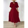 imageFloerns Womens V Neck Half Sleeve Ruched Cocktail Evening A Line Long DressDark Burgundy