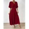 imageFloerns Womens V Neck Half Sleeve Ruched Cocktail Evening A Line Long DressDark Burgundy