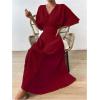imageFloerns Womens V Neck Half Sleeve Ruched Cocktail Evening A Line Long DressDark Burgundy