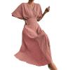 imageFloerns Womens V Neck Half Sleeve Ruched Cocktail Evening A Line Long DressGrey Pink