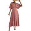 imageFloerns Womens V Neck Half Sleeve Ruched Cocktail Evening A Line Long DressGrey Pink