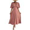 imageFloerns Womens V Neck Half Sleeve Ruched Cocktail Evening A Line Long DressGrey Pink