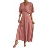imageFloerns Womens V Neck Half Sleeve Ruched Cocktail Evening A Line Long DressGrey Pink