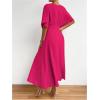 imageFloerns Womens V Neck Half Sleeve Ruched Cocktail Evening A Line Long DressHot Pink