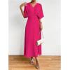 imageFloerns Womens V Neck Half Sleeve Ruched Cocktail Evening A Line Long DressHot Pink