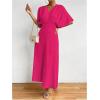 imageFloerns Womens V Neck Half Sleeve Ruched Cocktail Evening A Line Long DressHot Pink