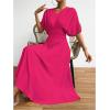 imageFloerns Womens V Neck Half Sleeve Ruched Cocktail Evening A Line Long DressHot Pink