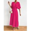 imageFloerns Womens V Neck Half Sleeve Ruched Cocktail Evening A Line Long DressHot Pink