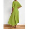 imageFloerns Womens V Neck Half Sleeve Ruched Cocktail Evening A Line Long DressOlive Green