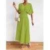 imageFloerns Womens V Neck Half Sleeve Ruched Cocktail Evening A Line Long DressOlive Green