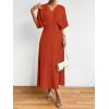 imageFloerns Womens V Neck Half Sleeve Ruched Cocktail Evening A Line Long DressRust Brown