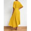 imageFloerns Womens V Neck Half Sleeve Ruched Cocktail Evening A Line Long DressSolid Yellow