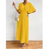 imageFloerns Womens V Neck Half Sleeve Ruched Cocktail Evening A Line Long DressSolid Yellow