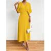 imageFloerns Womens V Neck Half Sleeve Ruched Cocktail Evening A Line Long DressSolid Yellow