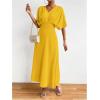 imageFloerns Womens V Neck Half Sleeve Ruched Cocktail Evening A Line Long DressSolid Yellow