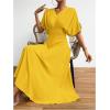 imageFloerns Womens V Neck Half Sleeve Ruched Cocktail Evening A Line Long DressSolid Yellow