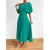 imageFloerns Womens V Neck Half Sleeve Ruched Cocktail Evening A Line Long DressTeal Blue