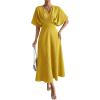 imageFloerns Womens V Neck Half Sleeve Ruched Cocktail Evening A Line Long DressYellow