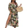 imageFloerns Womens Plus Size Boho Tropical Print Off Shoulder Belted Slit Long Dress