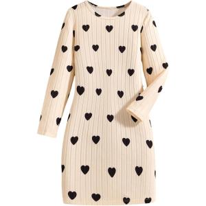 imageFloerns Girls Long Sleeve Mock Neck Rib Knit Fitted Pencil DressApricot Dots