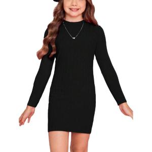 imageFloerns Girls Long Sleeve Mock Neck Rib Knit Fitted Pencil DressBlack