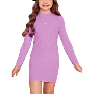 imageFloerns Girls Long Sleeve Mock Neck Rib Knit Fitted Pencil DressMauve Purple