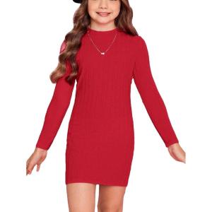 imageFloerns Girls Long Sleeve Mock Neck Rib Knit Fitted Pencil DressRed
