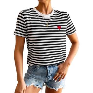 imageFloerns Womens Casual Striped Crew Neck Short Sleeve T Shirts Tee TopsBlack White Striped