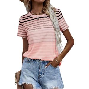 imageFloerns Womens Casual Striped Crew Neck Short Sleeve T Shirts Tee TopsLight Pink