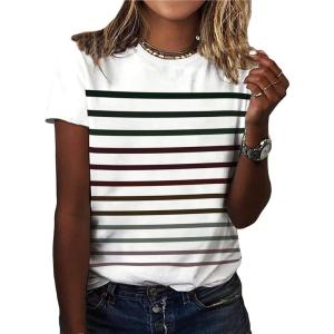 imageFloerns Womens Casual Striped Crew Neck Short Sleeve T Shirts Tee TopsWhite Cream Multi
