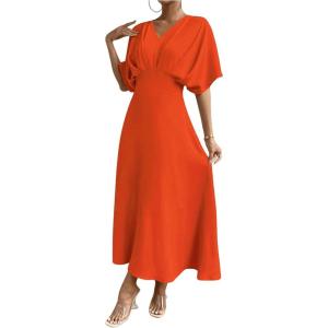 imageFloerns Womens V Neck Half Sleeve Ruched Cocktail Evening A Line Long DressBurnt Orange