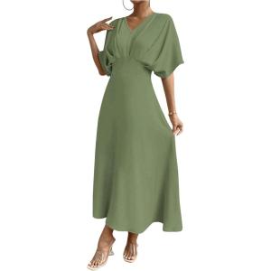 imageFloerns Womens V Neck Half Sleeve Ruched Cocktail Evening A Line Long DressMint Green