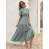 imageFloerns Womens Boho Floral Short Sleeve Crew Neck A Line Smocked Maxi DressB Green Multi