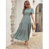 imageFloerns Womens Boho Floral Short Sleeve Crew Neck A Line Smocked Maxi DressB Green Multi
