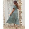 imageFloerns Womens Boho Floral Short Sleeve Crew Neck A Line Smocked Maxi DressB Green Multi