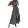 imageFloerns Womens Boho Floral Short Sleeve Crew Neck A Line Smocked Maxi DressBlack Floral