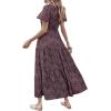 imageFloerns Womens Boho Floral Short Sleeve Crew Neck A Line Smocked Maxi DressRed Flower Multi