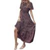 imageFloerns Womens Boho Floral Short Sleeve Crew Neck A Line Smocked Maxi DressRed Flower Multi