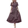 imageFloerns Womens Boho Floral Short Sleeve Crew Neck A Line Smocked Maxi DressRed Flower Multi