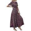 imageFloerns Womens Boho Floral Short Sleeve Crew Neck A Line Smocked Maxi DressRed Flower Multi